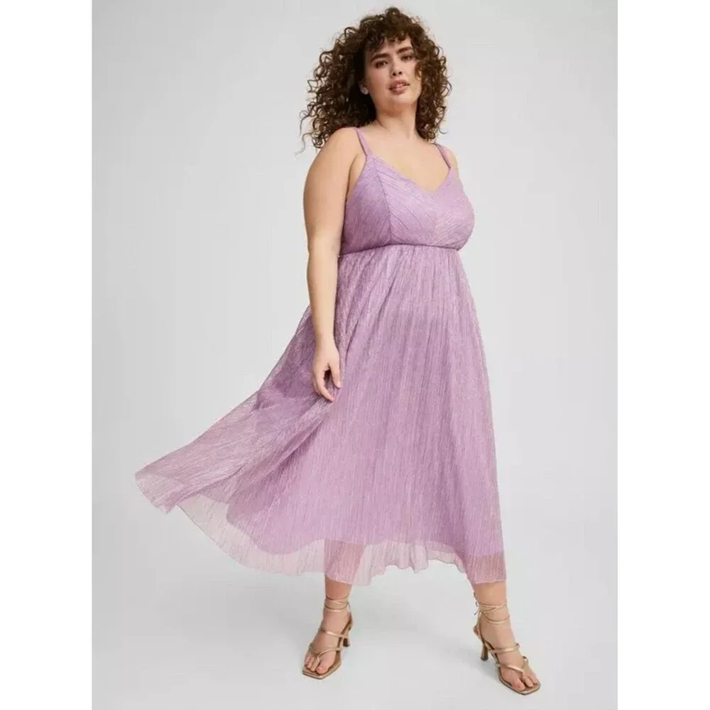 Torrid NWT 0X Dusk Purple Shimmer Mermaid Fantasy Tea Length Sleeveless Dress - Picture 2 of 6
